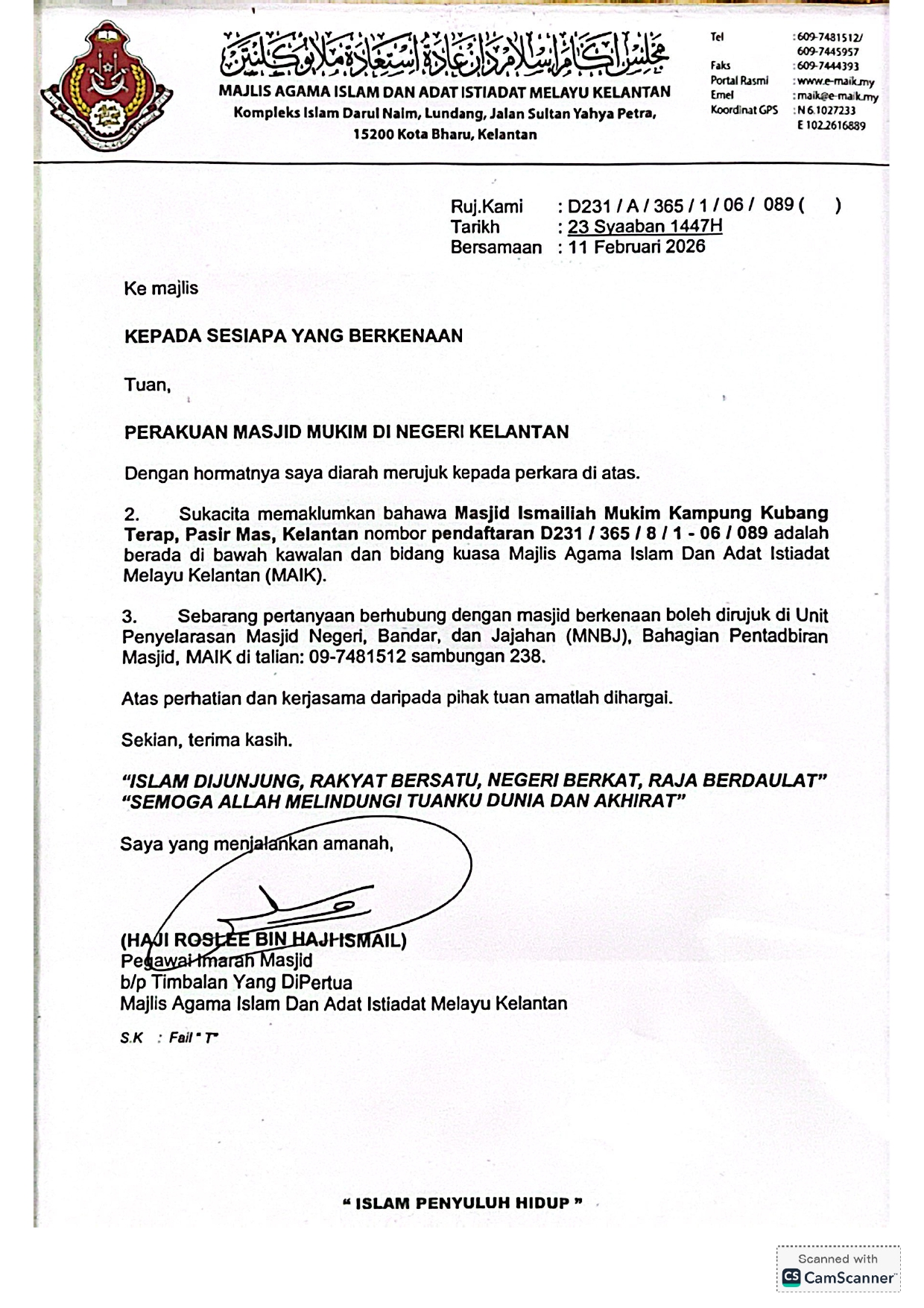 surat perakuan masjid